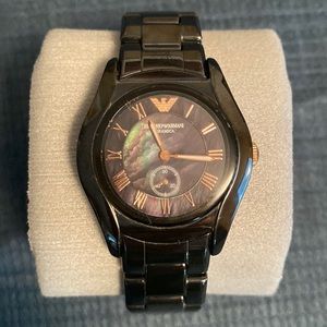 35mm, black ceramic watch with mother pearl